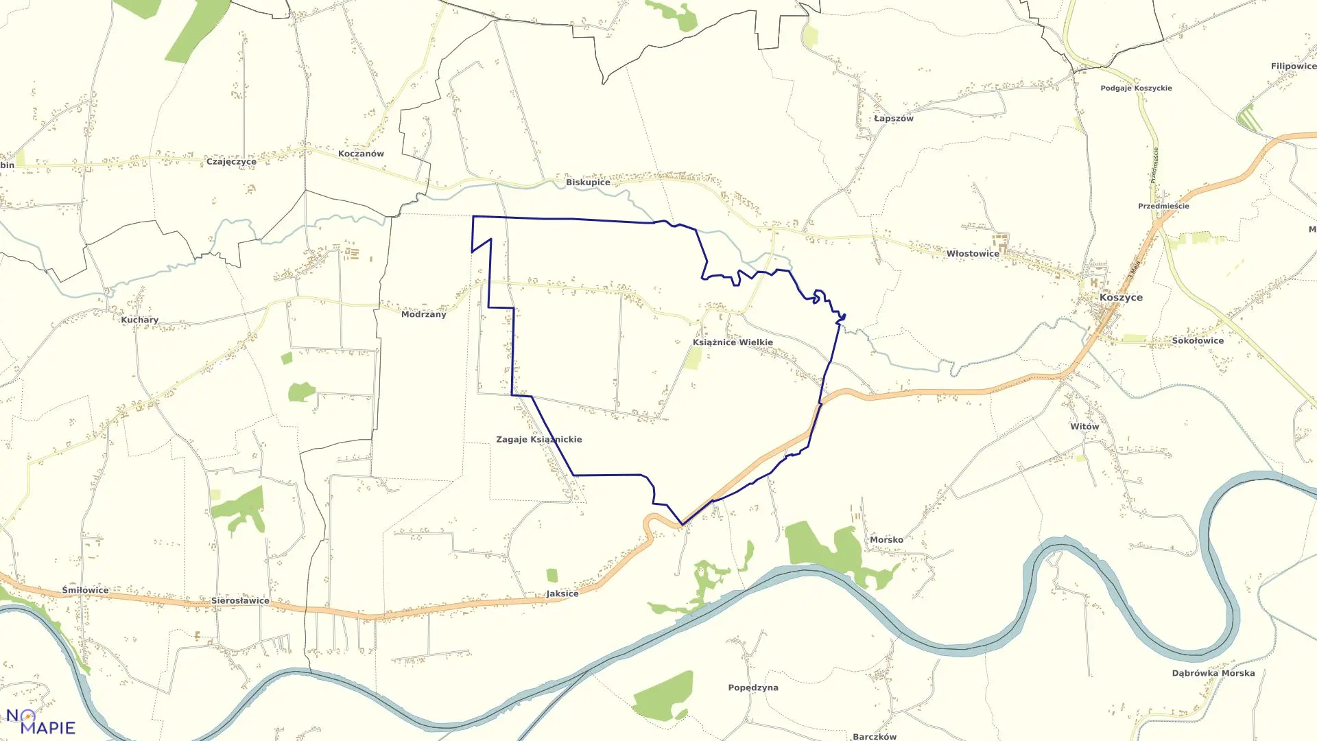 Mapa obrębu Książnice Wielkie w gminie Koszyce