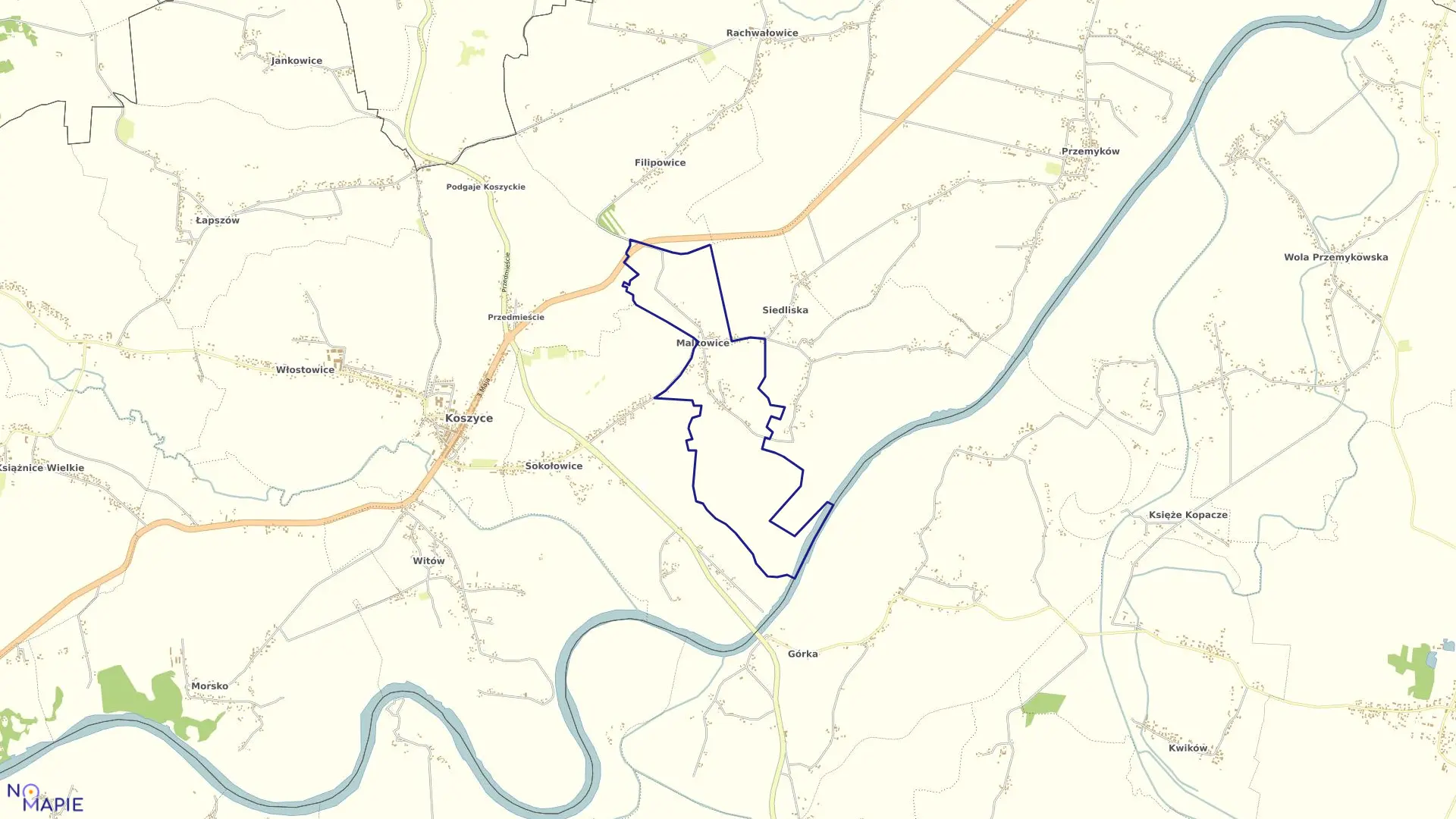 Mapa obrębu Malkowice w gminie Koszyce