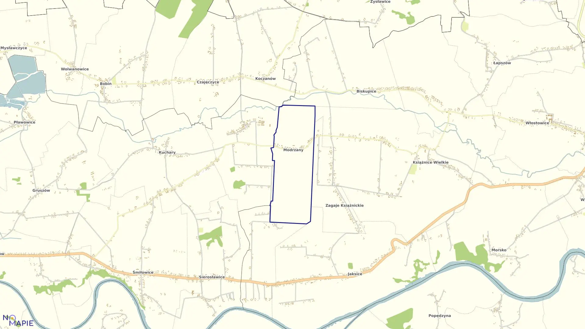 Mapa obrębu Modrzany w gminie Koszyce