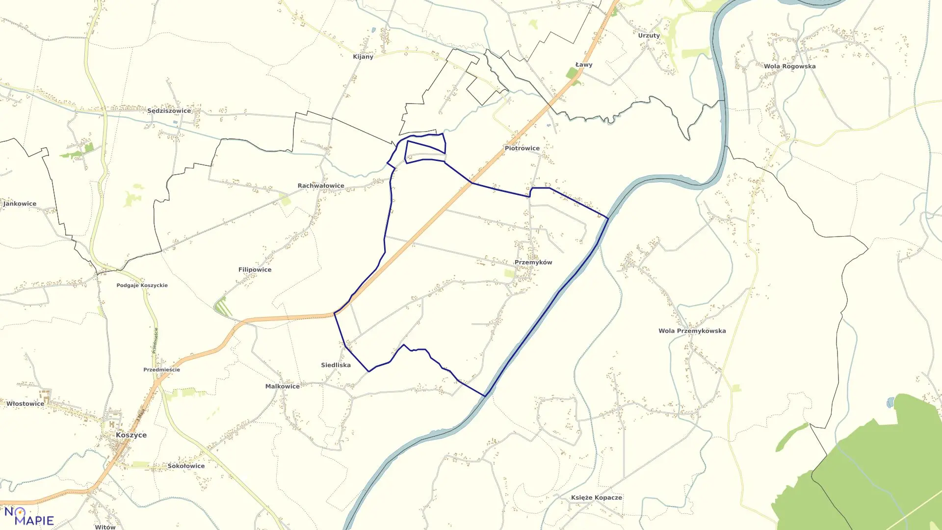 Mapa obrębu Przemyków w gminie Koszyce