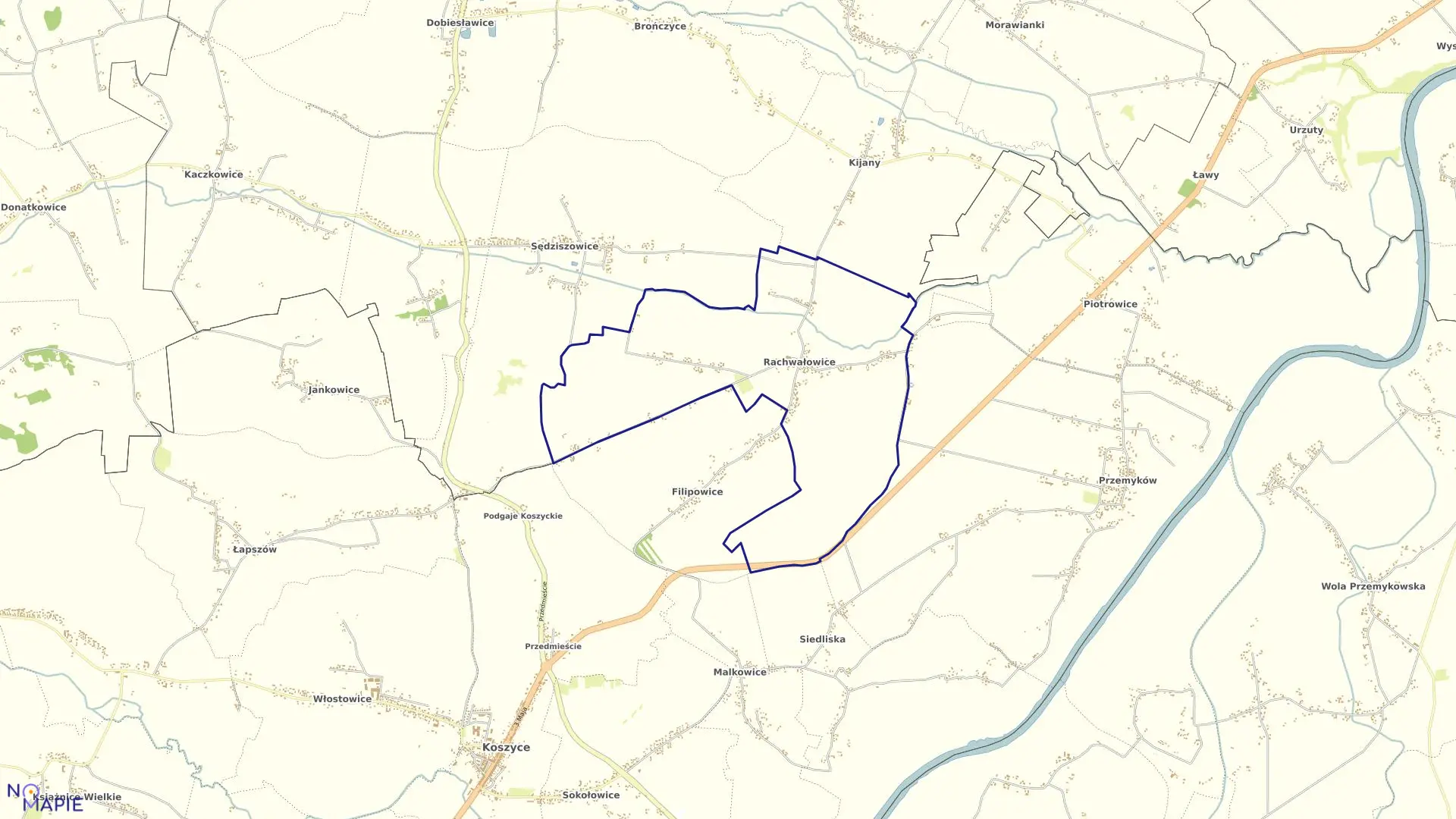 Mapa obrębu Rachwałowice w gminie Koszyce